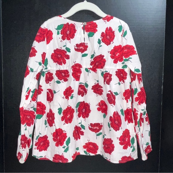 Crown & Ivy Kids top, 100% cotton,  white with bold red flowers, gold ribbon - Picture 4 of 13